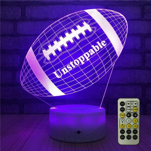 Football lamp, Rugby Ball Bedside Lamp 7 Colors Change+Remote Control with Timer - Picture 1 of 7